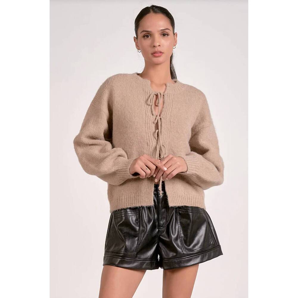 NEW ELAN cozy tie cardigan in macchiato